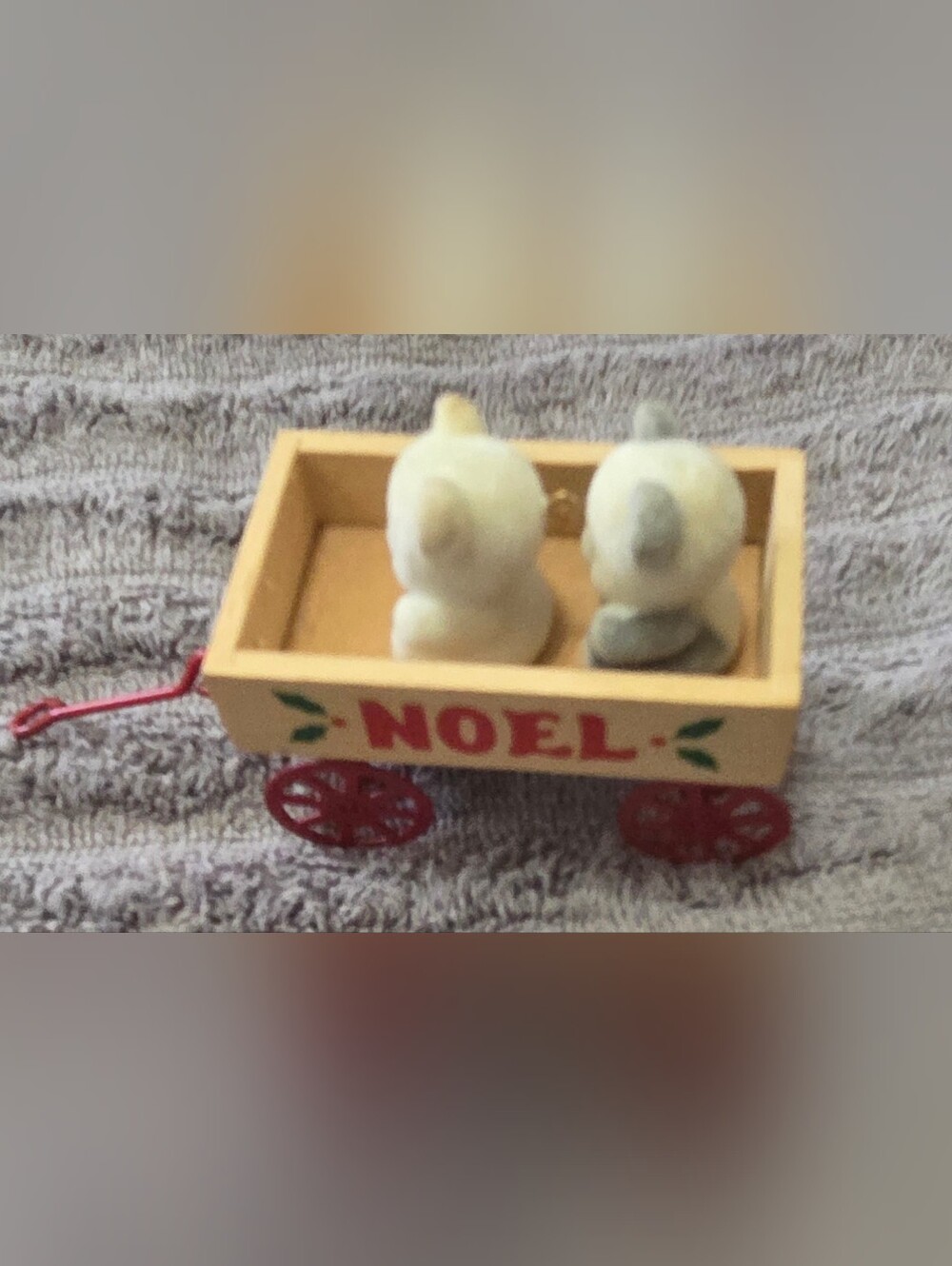 Vintage Avon Wooden Wagon Ornament, Tiny Teddy Bear